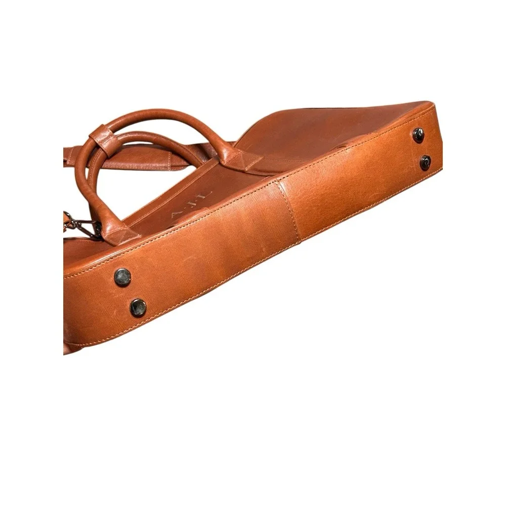 Mark & Graham Laptop Bag Crossbody Camel Brown Leather Tech‎ Organizer READ